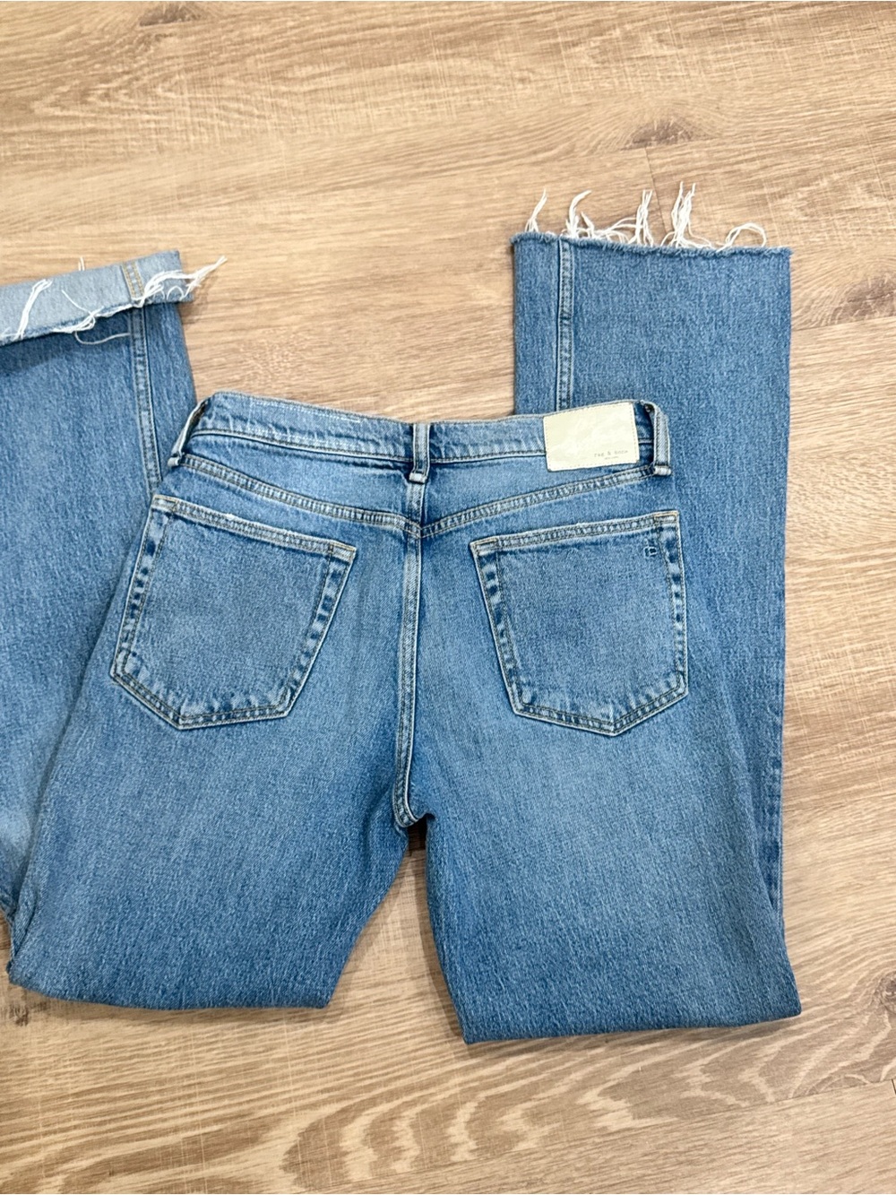 Rag & Bone Peyton Mid Rise Bootcut Jeans Raw Hem Distressed Size 26